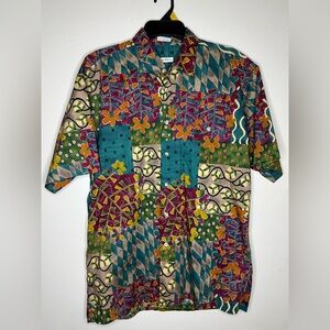Vtg Burma Bibas Abstract Shirt Mens M 60 Singles Cotton Lawn Button Up Hawaiian